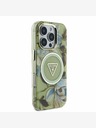 Guess Guess IML Glitter Magnolia und Triangle Logo MagSafe Back Cover für iPhone 16 Pro Max Grün