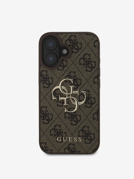 Guess Guess PU 4G Metall-Logo Rückseite für iPhone 16 Braun