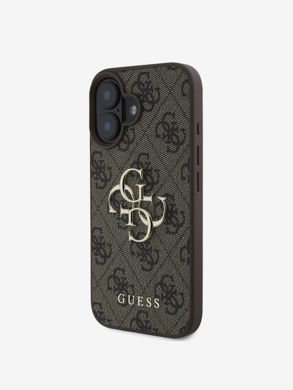 Guess Guess PU 4G Metall-Logo Rückseite für iPhone 16 Braun