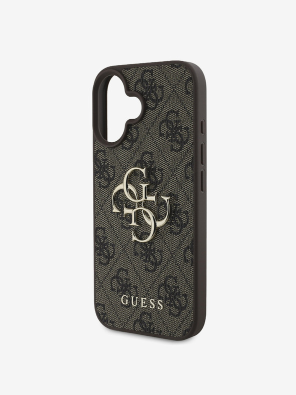 Guess Guess PU 4G Metall-Logo Rückseite für iPhone 16 Braun