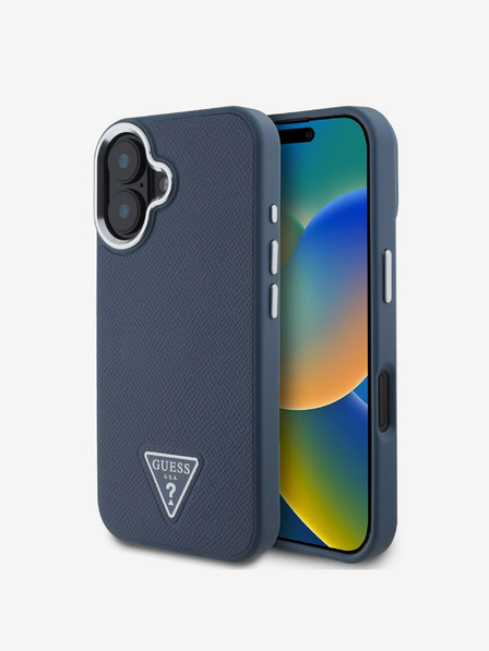 Guess Guess PU Grained Triangle Logo Back Cover für iPhone 16 Blau