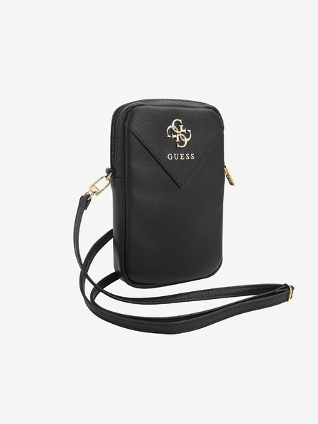 Guess Guess PU Genarbtes 4G Metall-Logo Handytasche mit Reissverschluss Schwarz