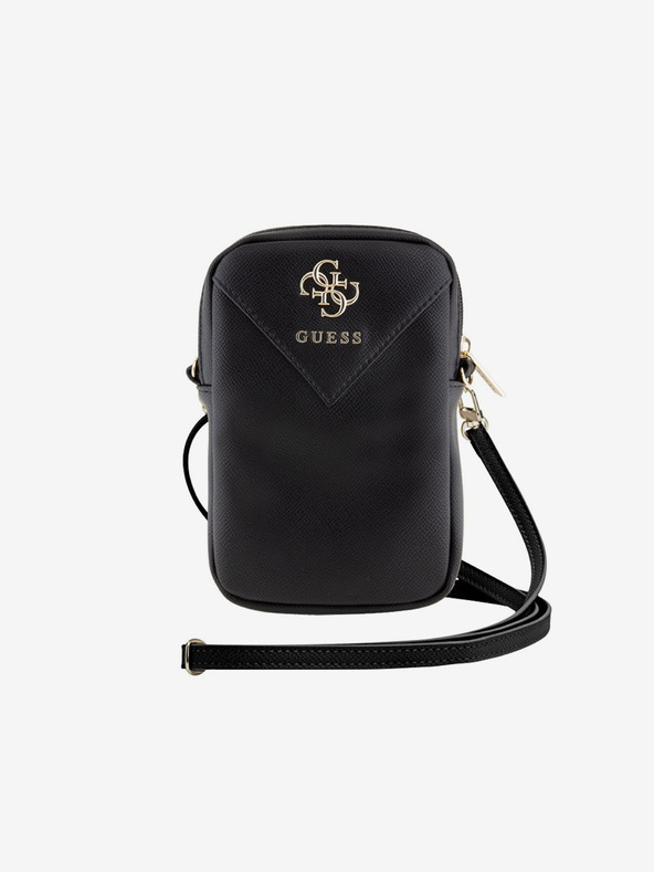 Guess Guess PU Genarbtes 4G Metall-Logo Handytasche mit Reissverschluss Schwarz