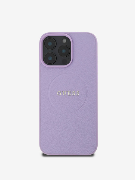 Guess Guess PU Genarbtes Klassisches Logo MagSafe Back Cover für iPhone 16 Pro Max Lila