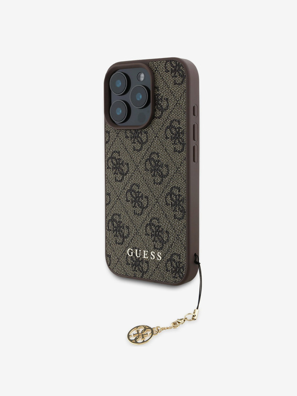 Guess Guess 4G Charm Back Cover für iPhone 16 Pro Ton in Ton Braun