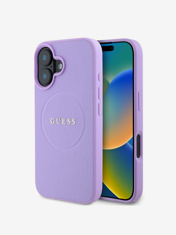 Guess Guess PU Grained Classic Logo MagSafe Back Cover für iPhone 16 Lila