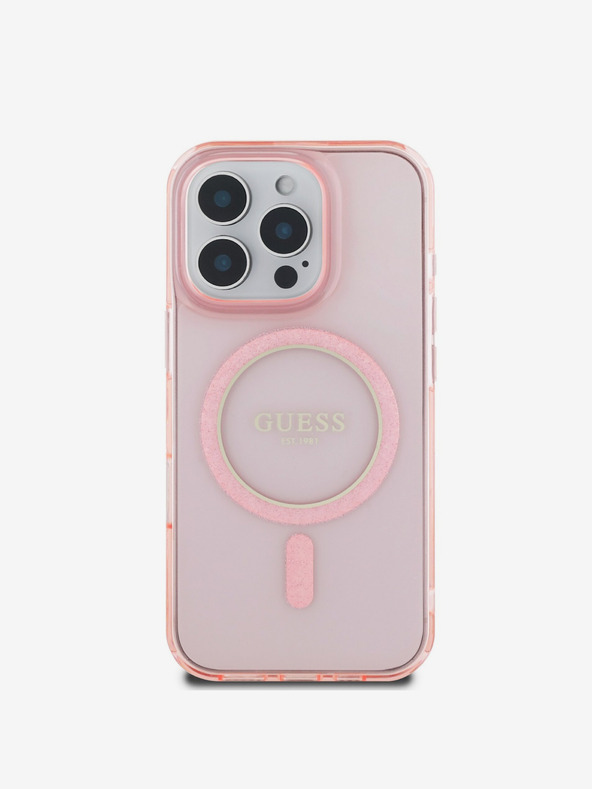 Guess Guess IML Glitter Ring MagSafe Schutzhülle für iPhone 16 Pro Pink