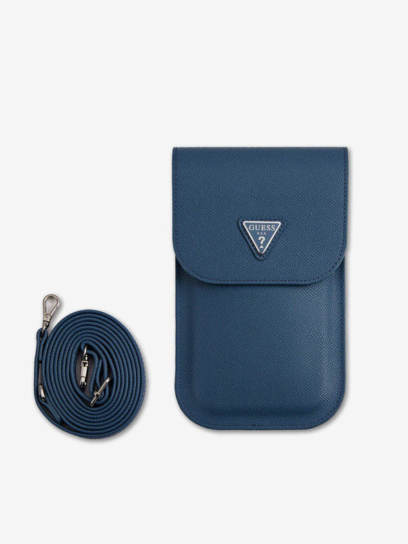Guess Guess PU Genarbtes Dreieck Logo Handytasche Blau