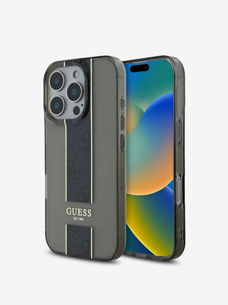 Guess Guess IML Middle 4G Stripe Back Cover für iPhone 16 Pro Max Schwarz