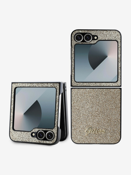 Guess Guess PC/TPU Glitter Flakes Metall Logo Rückseitenschutz für Samsung Galaxy Z Flip 6 Gold