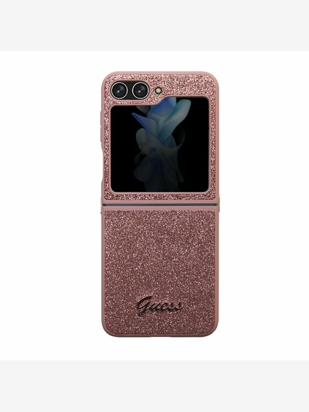 Guess PC/TPU Glitter Flakes Metal Logo Backcase for Samsung Galaxy Z Flip 5 Pink Phone Case