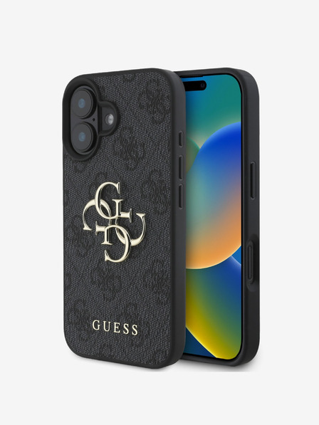 Guess Guess PU 4G Metall-Logo-Rückseite für iPhone 16 Plus Grau