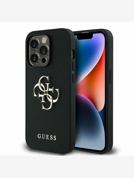 Guess Guess PU Grained 4G Metal Logo Back Cover für iPhone 13 Pro Schwarz
