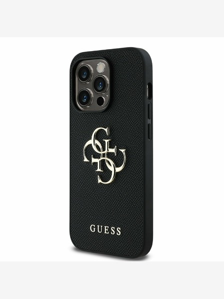 Guess Guess PU Grained 4G Metal Logo Back Cover für iPhone 13 Pro Schwarz
