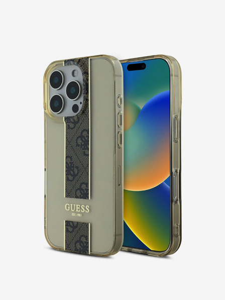 Guess Guess IML Middle 4G Stripe Back Cover für iPhone 16 Pro Braun