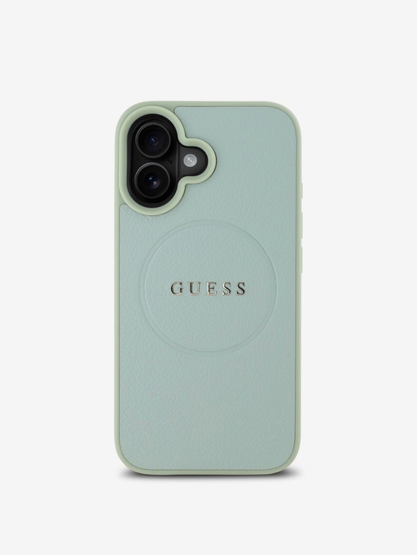 Guess Guess PU genarbtes klassisches Logo Logo MagSafe Back Cover für iPhone 16 Grün