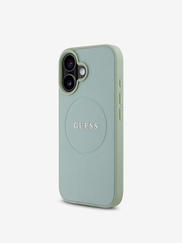 Guess Guess PU genarbtes klassisches Logo Logo MagSafe Back Cover für iPhone 16 Grün