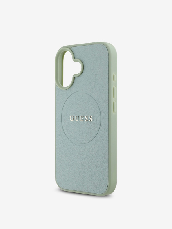 Guess Guess PU genarbtes klassisches Logo Logo MagSafe Back Cover für iPhone 16 Grün