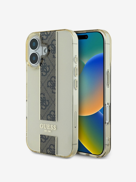 Guess Guess IML Middle 4G Stripe Back Cover für iPhone 16 Braun