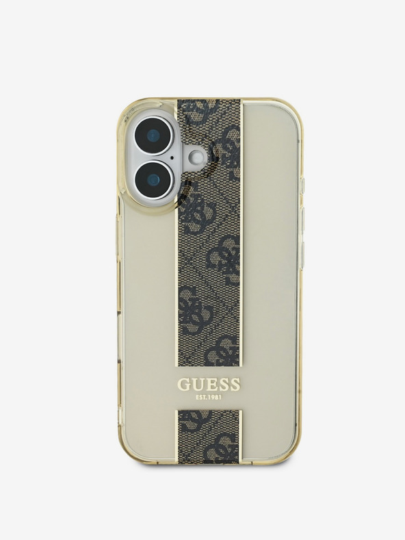 Guess Guess IML Middle 4G Stripe Back Cover für iPhone 16 Braun