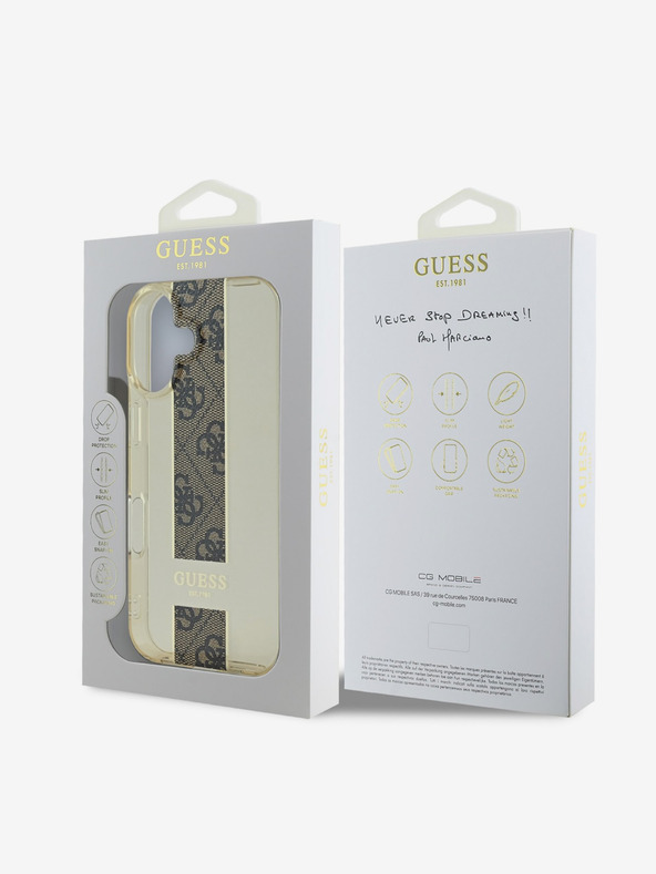 Guess Guess IML Middle 4G Stripe Back Cover für iPhone 16 Braun