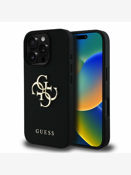 Guess Guess PU genarbtes 4G Metall-Logo Backcover für iPhone 16 Pro Max Schwarz