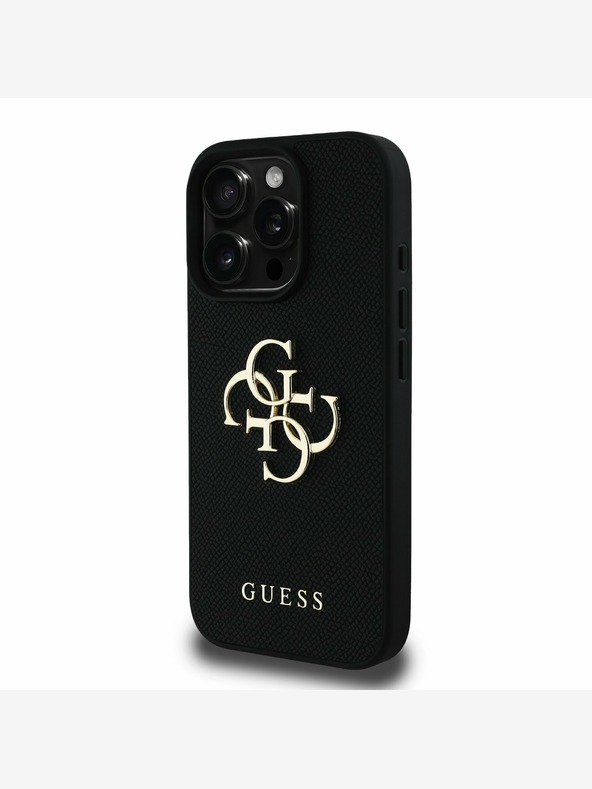 Guess Guess PU genarbtes 4G Metall-Logo Backcover für iPhone 16 Pro Max Schwarz