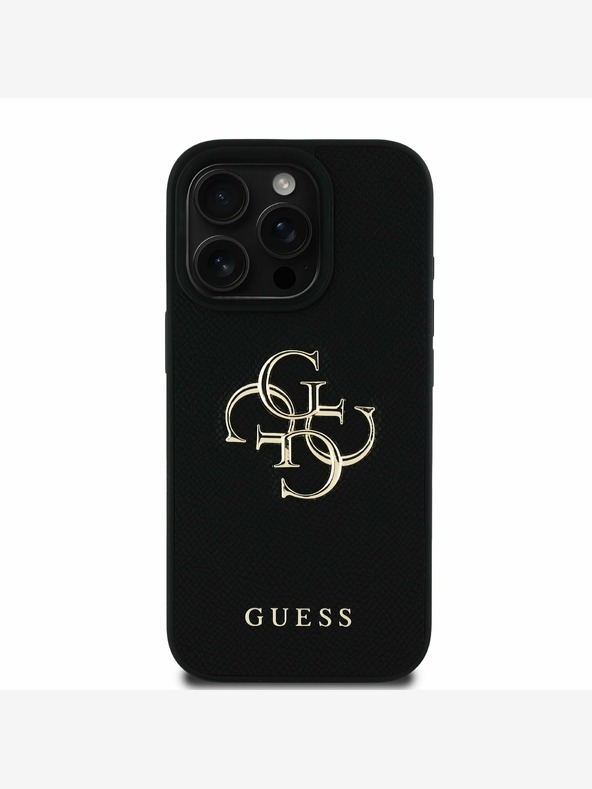 Guess Guess PU genarbtes 4G Metall-Logo Backcover für iPhone 16 Pro Max Schwarz