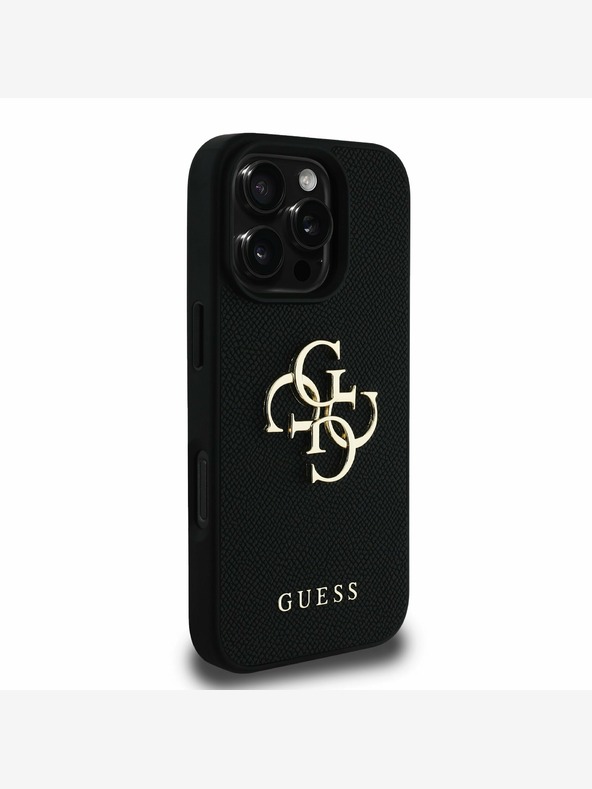 Guess Guess PU genarbtes 4G Metall-Logo Backcover für iPhone 16 Pro Max Schwarz