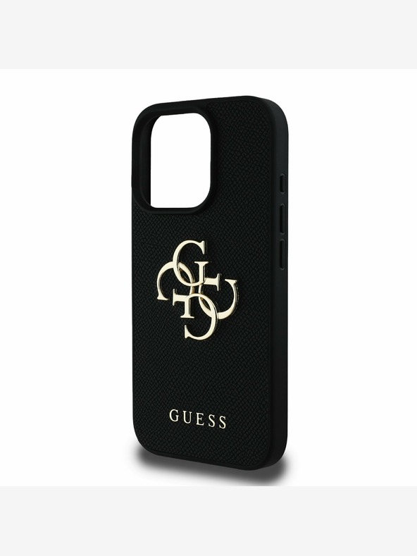 Guess Guess PU genarbtes 4G Metall-Logo Backcover für iPhone 16 Pro Max Schwarz