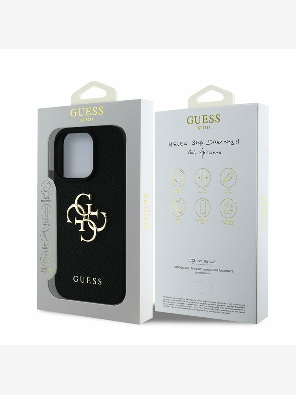 Guess Guess PU genarbtes 4G Metall-Logo Backcover für iPhone 16 Pro Max Schwarz