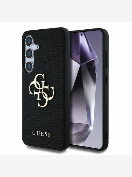 Guess Guess PU genarbtes 4G Metall-Logo-Rückcover für Samsung Galaxy S25+ Schwarz