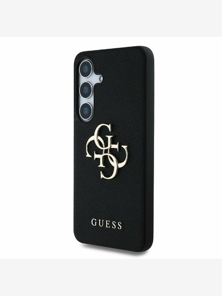 Guess Guess PU genarbtes 4G Metall-Logo-Rückcover für Samsung Galaxy S25+ Schwarz