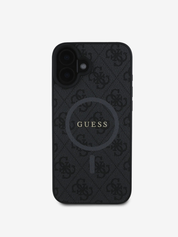 Guess Guess PU Leder 4G Farbiger Ring MagSafe Back Cover für iPhone 16 Schwarz