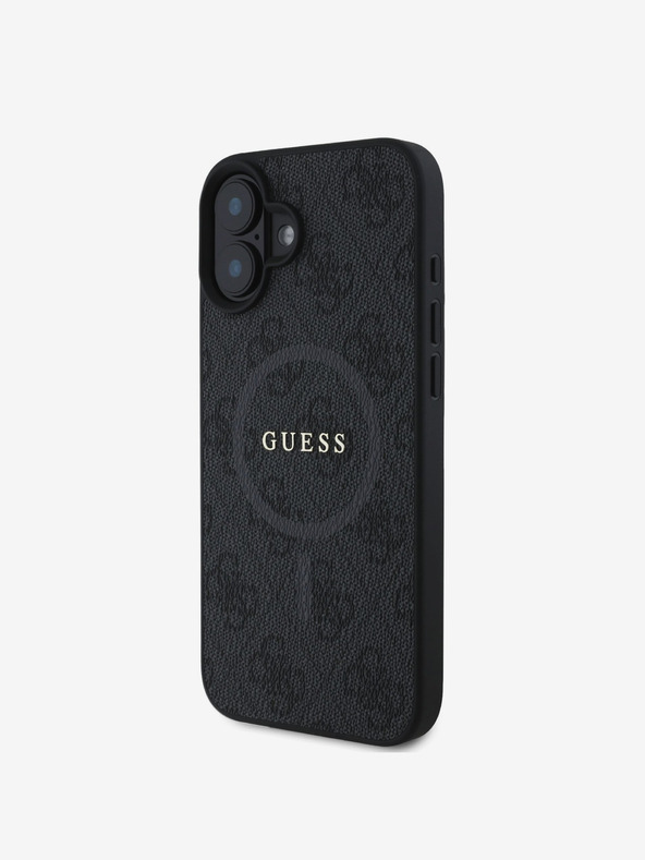 Guess Guess PU Leder 4G Farbiger Ring MagSafe Back Cover für iPhone 16 Schwarz