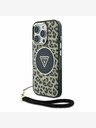 Guess Guess IML Leopard Triangle Logo Strap MagSafe Back Cover für iPhone 16 Pro Braun