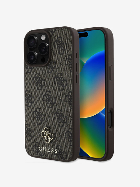 Guess Guess PU 4G Small Metal Logo MagSafe Schutzhülle für iPhone 16 Pro Max Braun