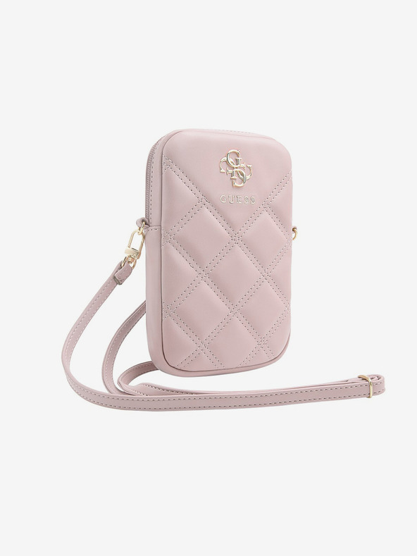 Guess Guess PU gesteppte 4G Handytasche mit Metall-Logo und Reißverschluss Pink