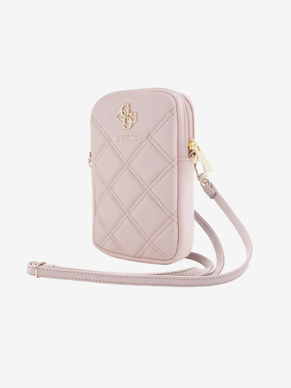 Guess Guess PU gesteppte 4G Handytasche mit Metall-Logo und Reißverschluss Pink