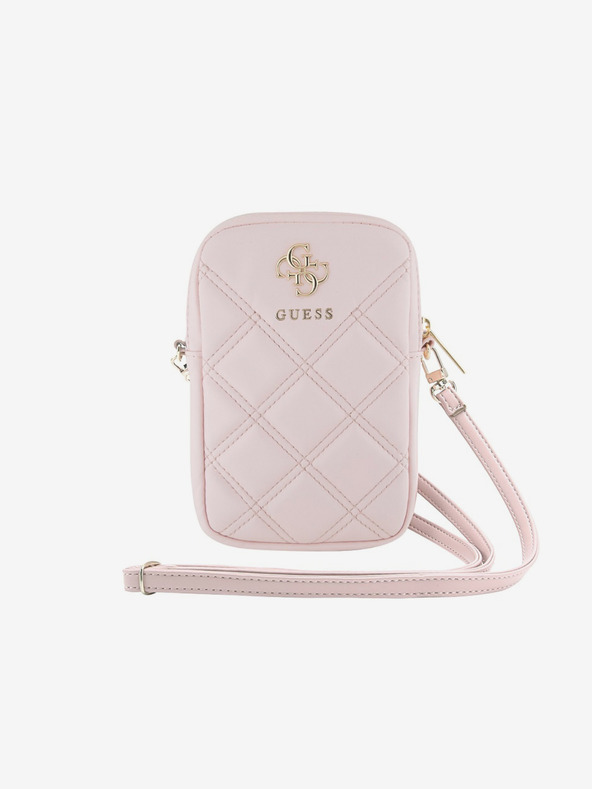 Guess Guess PU gesteppte 4G Handytasche mit Metall-Logo und Reißverschluss Pink