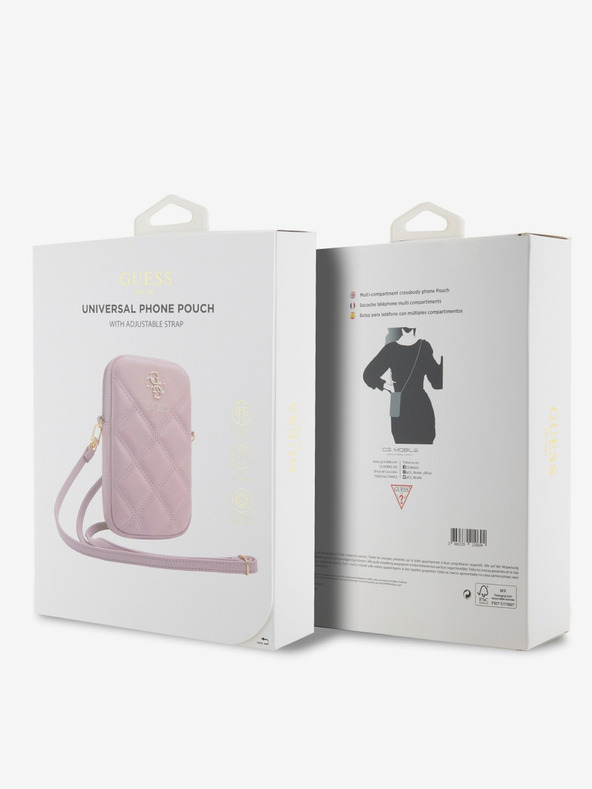 Guess Guess PU gesteppte 4G Handytasche mit Metall-Logo und Reißverschluss Pink