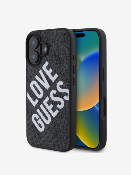 Guess Guess PU Leder 4G Big Love Logo MagSafe Schutzhülle für iPhone 16 Schwarz