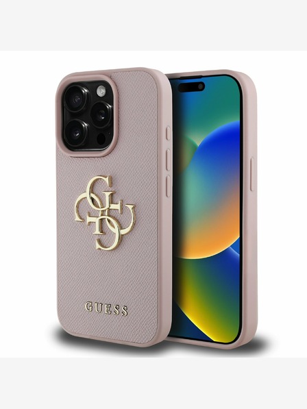 Guess Guess PU genarbtes 4G Metall-Logo Backcover für iPhone 15 Pro Max Pink