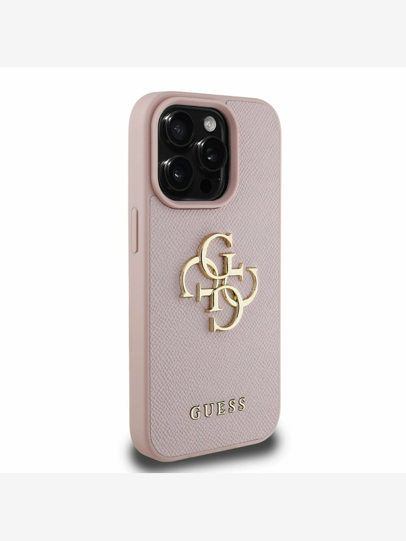 Guess Guess PU genarbtes 4G Metall-Logo Backcover für iPhone 15 Pro Max Pink