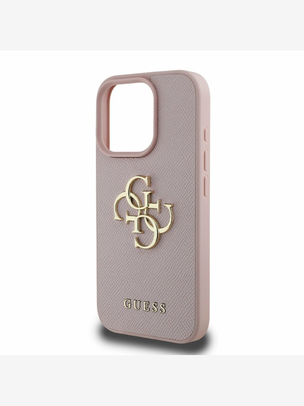 Guess Guess PU genarbtes 4G Metall-Logo Backcover für iPhone 15 Pro Max Pink