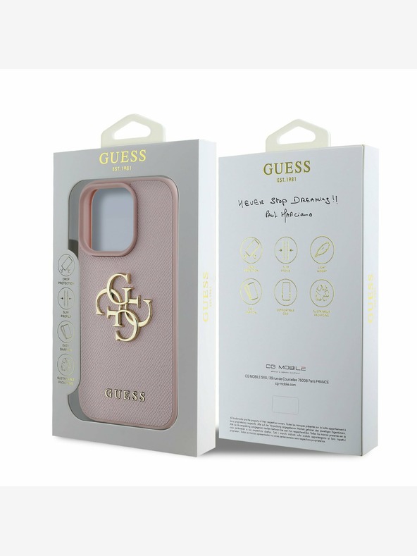 Guess Guess PU genarbtes 4G Metall-Logo Backcover für iPhone 15 Pro Max Pink