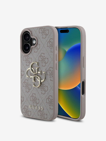 Guess Guess PU 4G Metall-Logo-Rückseite für iPhone 16 Plus Pink