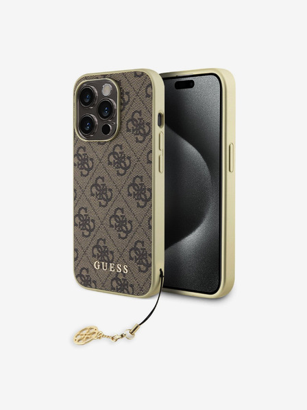 Guess Guess 4G Charm Back Cover für iPhone 15 Pro Braun