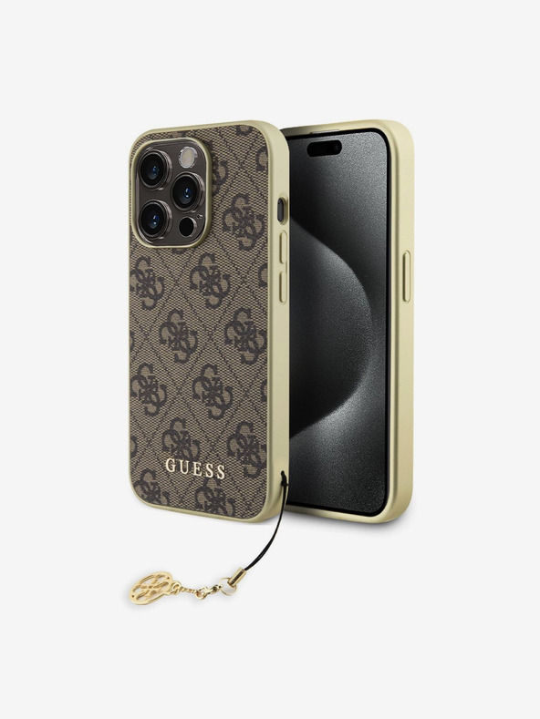 Guess Guess 4G Charm Back Cover für iPhone 15 Pro Braun