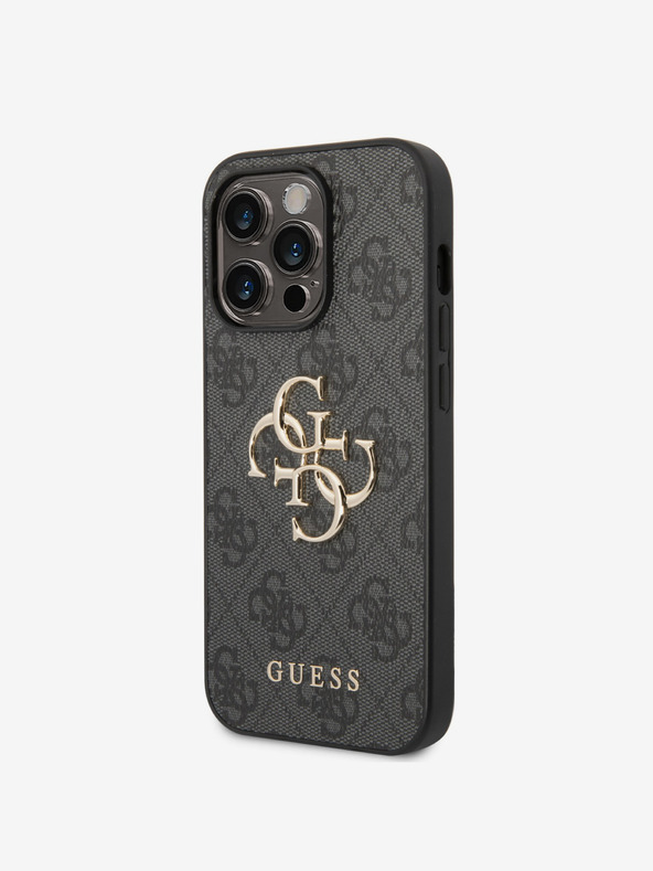 Guess Guess PU 4G Metall-Logo-Rückseite für iPhone 15 Pro Max Grau